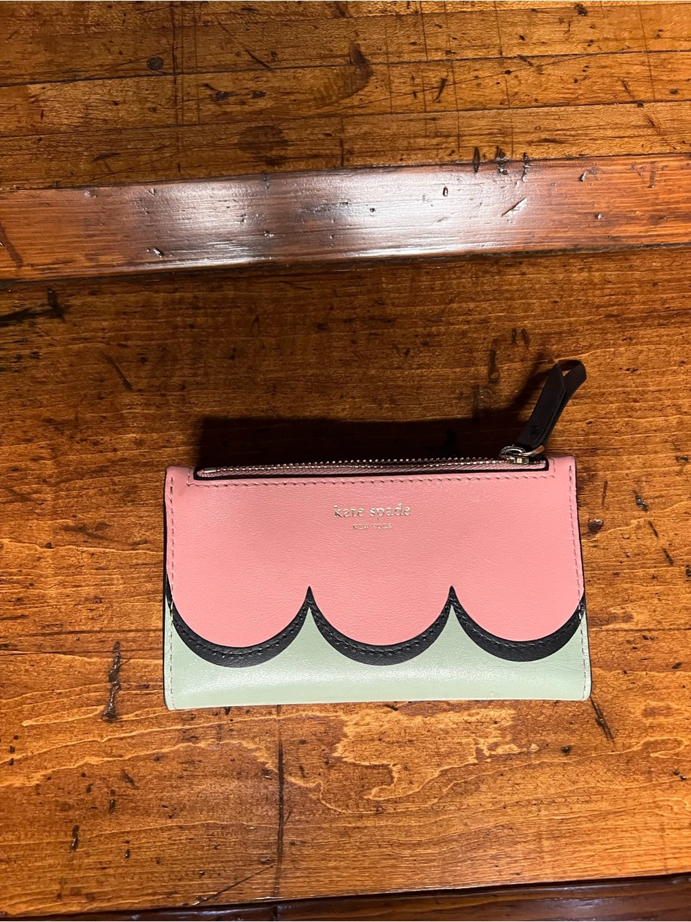 kate spade Pink, Mint & Black Scallop Zip Wallet